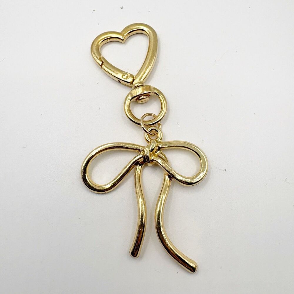 Bow Keychain Elegant Bag Charm Heart Small Gold Tone Coquette Feminine